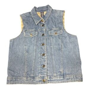 Vintage Lands End denim plaid flannel lined vest cottage core size Small (6-8)